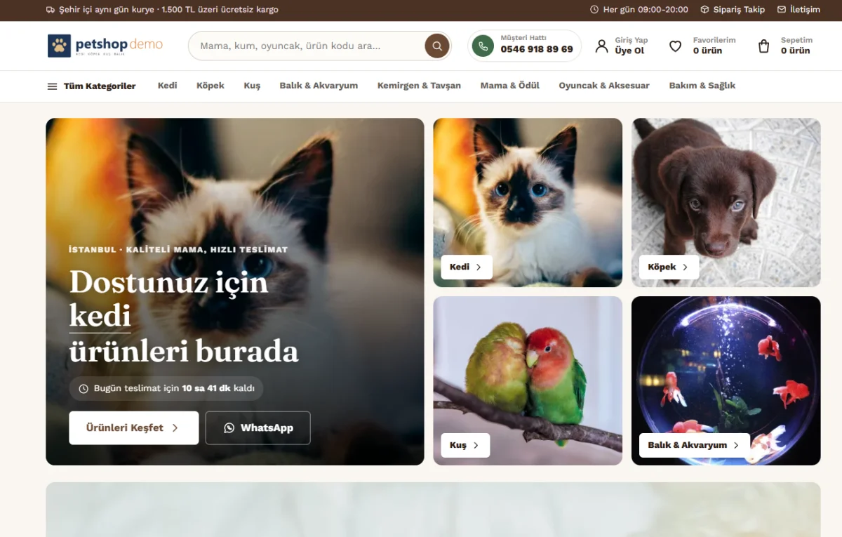 Petshop E-Ticaret Yazılımı ekran görüntüsü