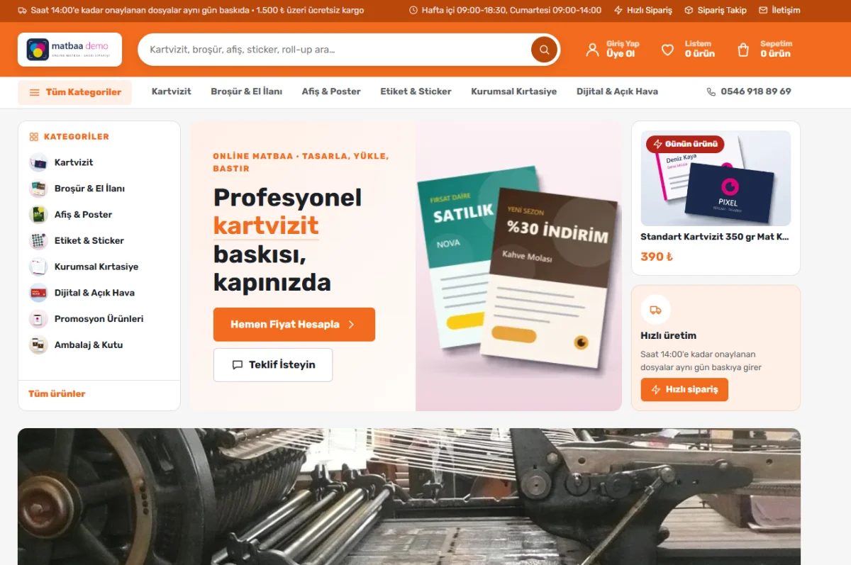 Online Matbaa E-Ticaret Yazılımı ve Paketleri ekran görüntüsü